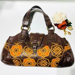 NEW YORK & CO BROWN Floral Embroidered -Orange flowers Purse-Like New